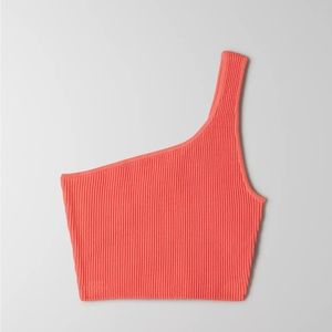 Aritzia Babaton cropped one-shoulder sculpt top in coral beach